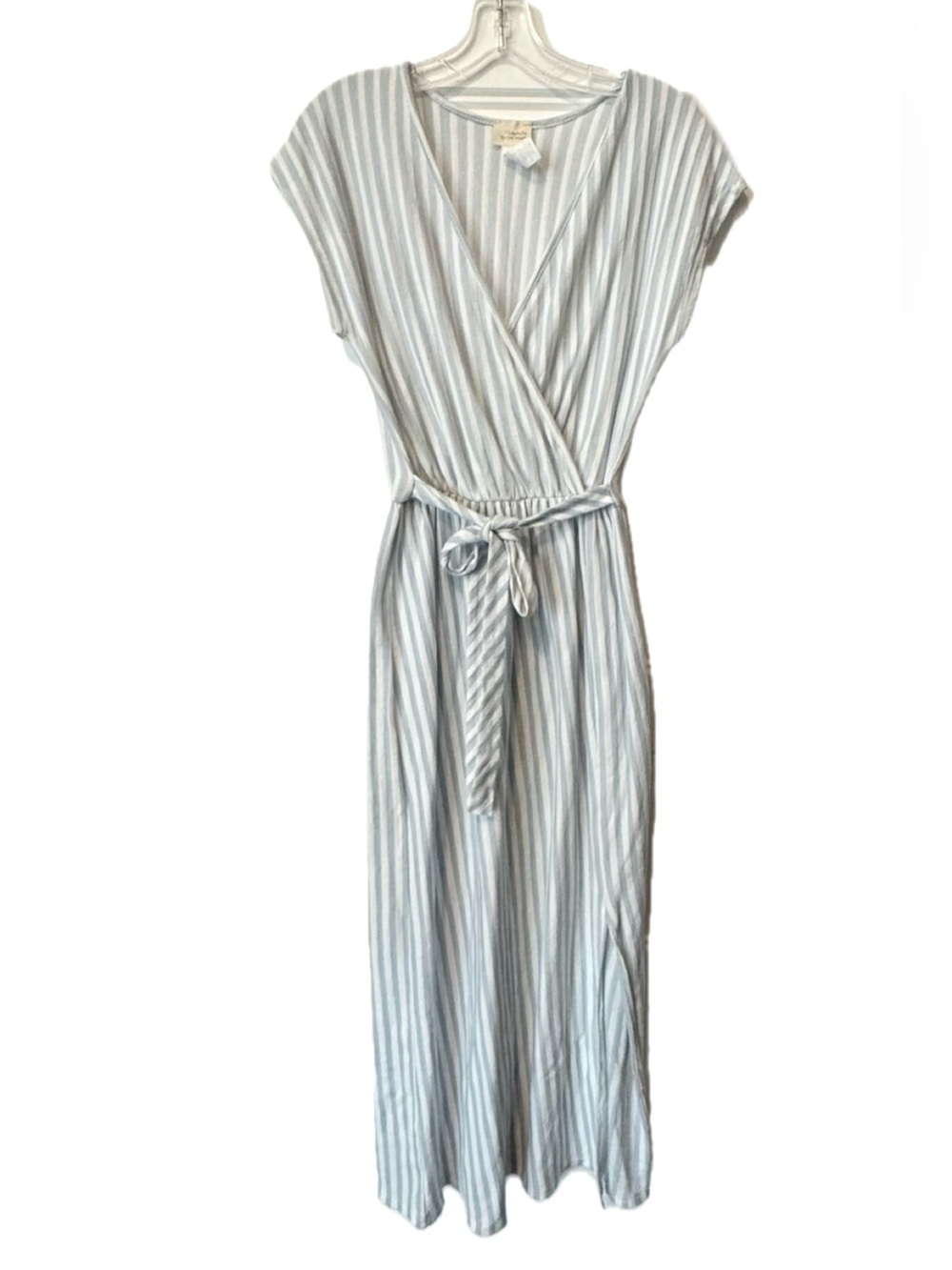 Caution to the Wind Blue White Stripe Maxi Dress Medium Belted Coastal Summer
